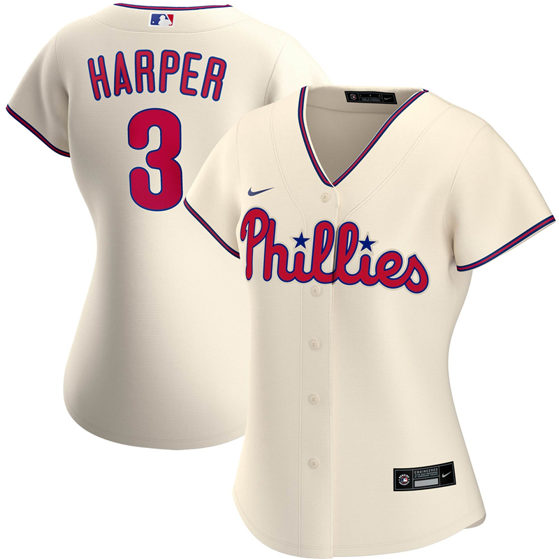 2020 MLB Women Philadelphia Phillies #3 Bryce Harper Nike Cream Alternate 2020 Replica Player Jersey 1